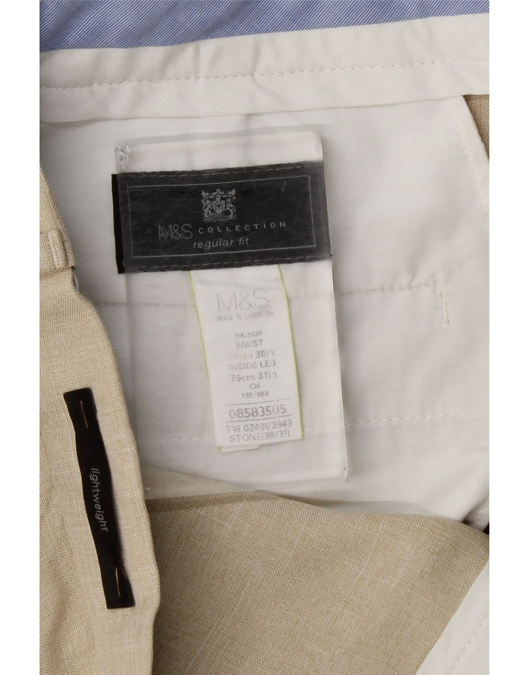 Marks & Spencer Męskie spodnie garniturowe o prostym, regularnym kroju W38 L31 w beżową kratkę