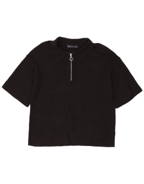 Marks & Spencer Womens Polo Shirt UK 14 Medium Black Viscose