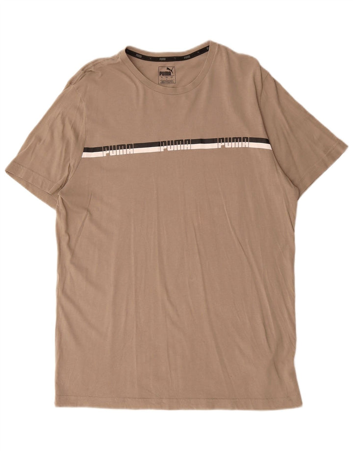 Męski T-shirt z grafiką Puma, duży, beżowy, bawełniany