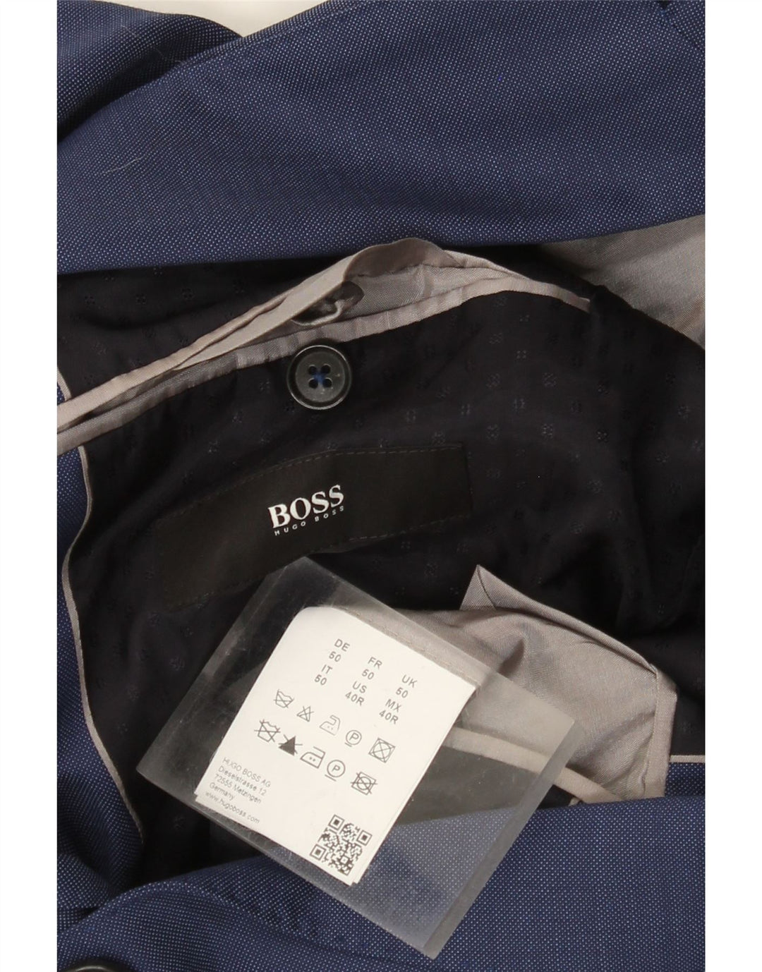 Męska marynarka zapinana na 2 guziki HUGO BOSS EU 50, duża niebieska wełna