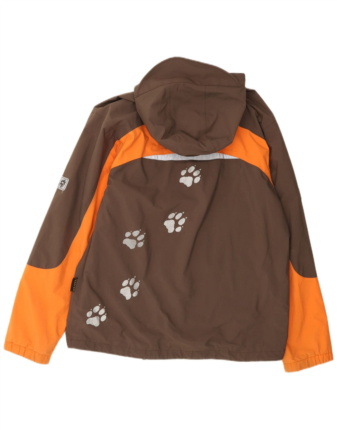 JACK WOLFSKIN Boys Graphic Rain Jacket 15-16 Years Brown Colourblock