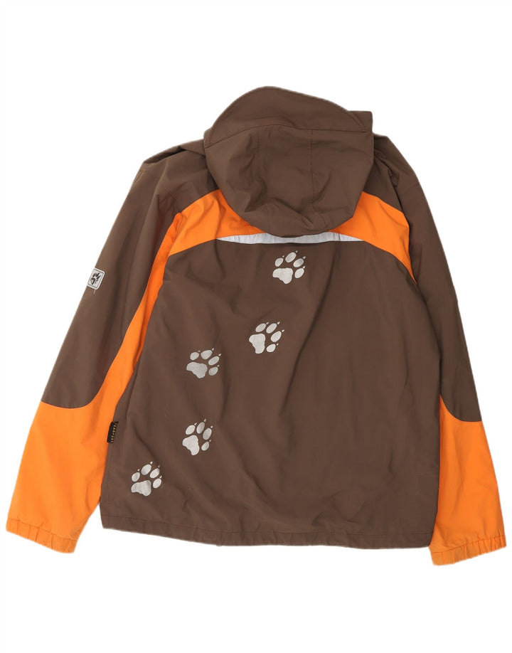 JACK WOLFSKIN Boys Graphic Rain Jacket 15-16 Years Brown Colourblock