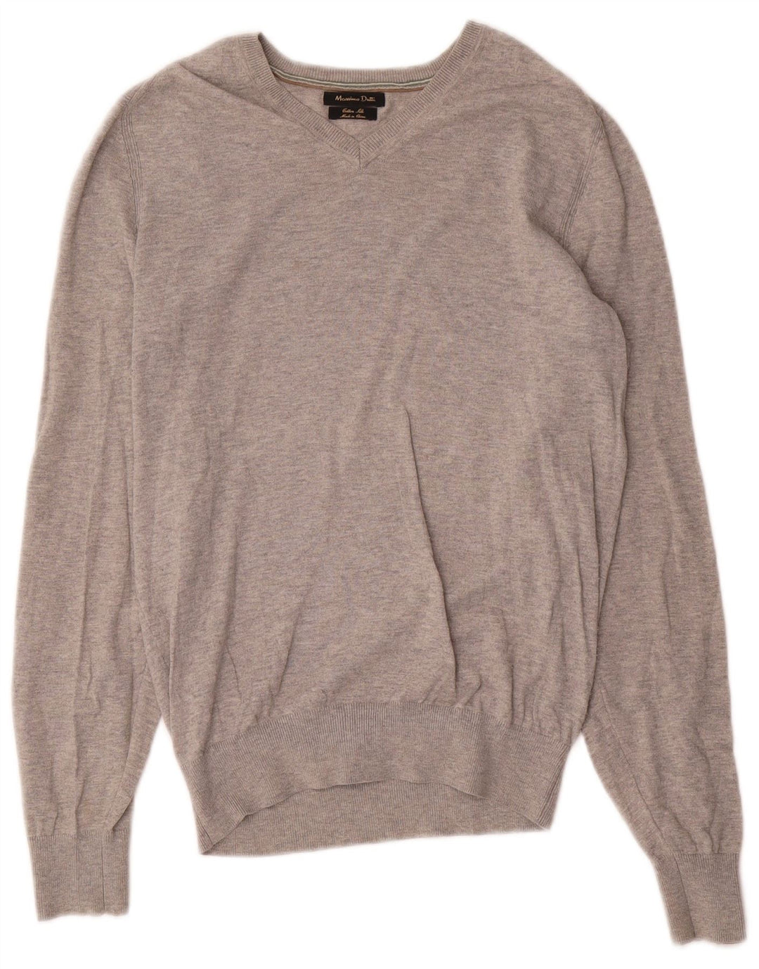 Męski sweter Massimo Dutti z dekoltem w kształcie litery V, mały, szary, z bawełny w plamki
