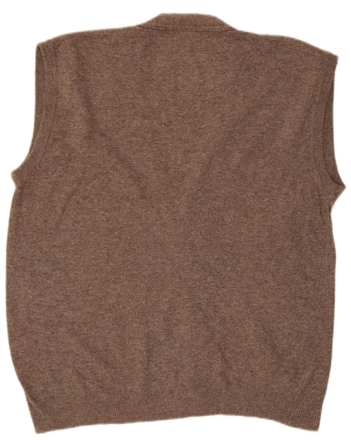 Vintage męski sweter bez rękawów, duży, brązowy, argyle/diamentowa wełna