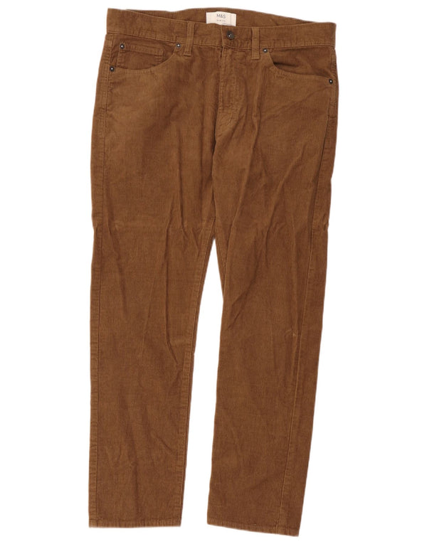 Marks & Spencer Damskie sztruksowe spodnie slim fit W34 L27 Brązowa bawełna