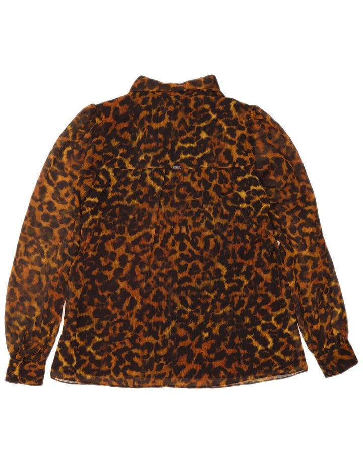 GUESS Womens Front Tie Blouse Top UK 10 Small Brown Animal Print