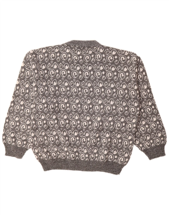 Vintage męski sweter z okrągłym dekoltem, duży szary Paisley