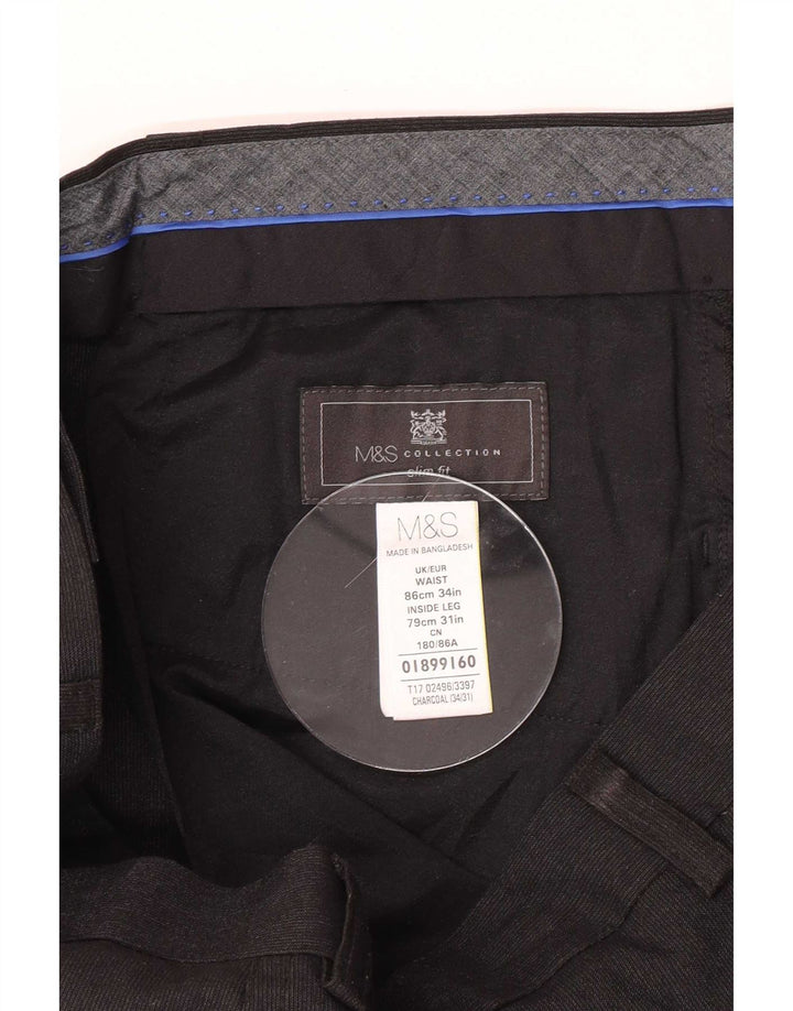 Marks & Spencer Męskie spodnie garniturowe slim fit W34 L31 Czarny poliester