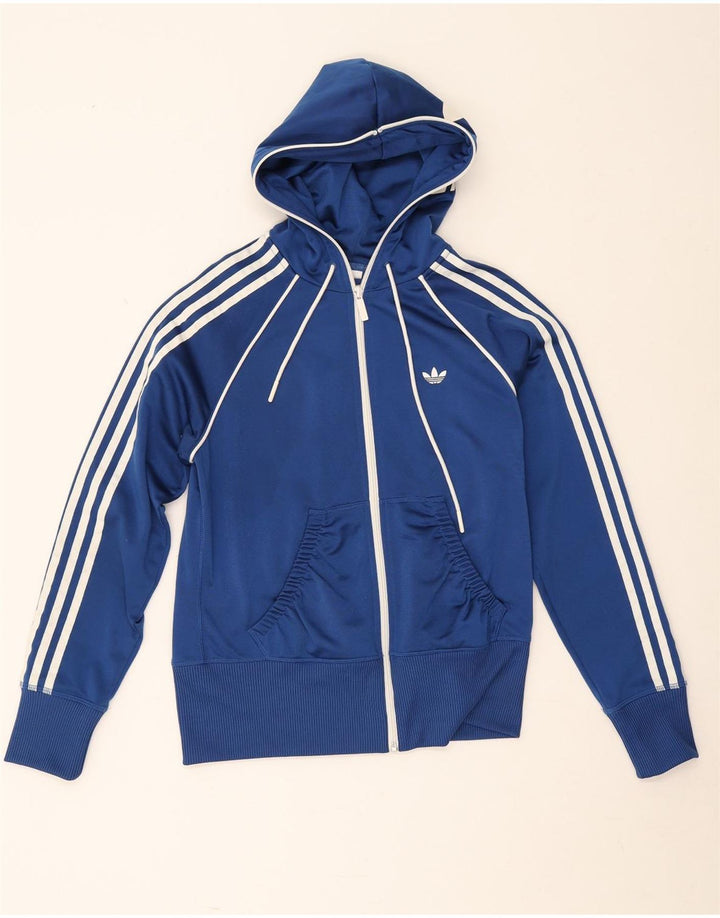Damska bluza z kapturem i zamkiem błyskawicznym Adidas EU 40 Średni niebieski poliester sportowy