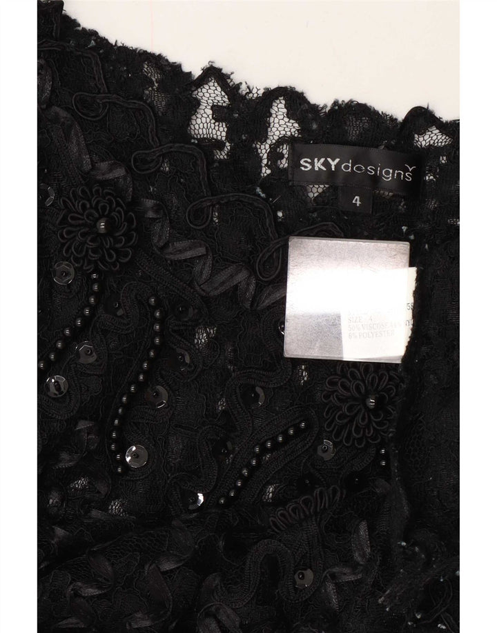 Damski top Sky Design z prześwitującym rękawem 3/4 US 4, mały, czarny w kwiaty