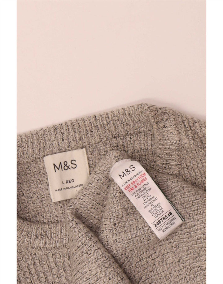 Marks & Spencer Męski sweter z okrągłym dekoltem, duży, beżowy poliamid