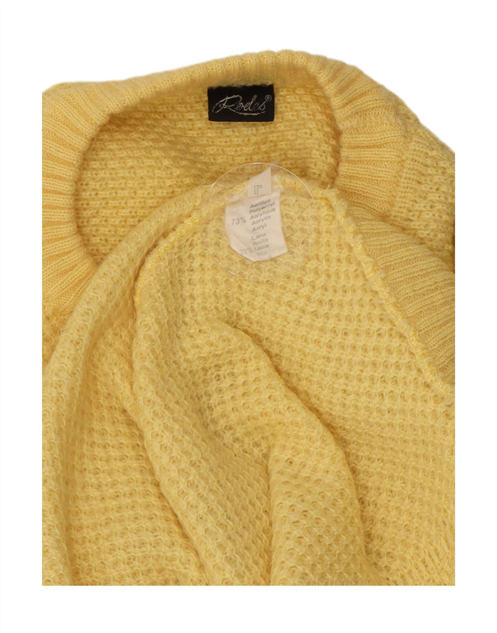 Vintage męski sweter z wycięciem pod szyją, duży, żółty akryl