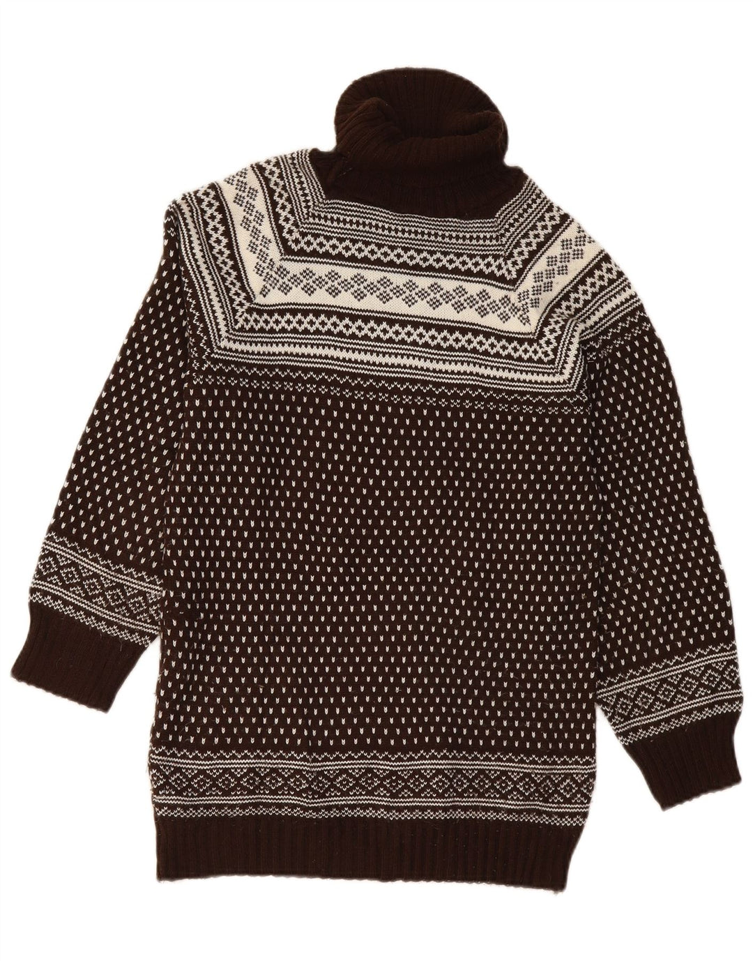 Vintage męski sweter z golfem UK 12 średni brąz Fair Isle