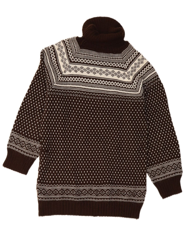 Vintage męski sweter z golfem UK 12 średni brąz Fair Isle
