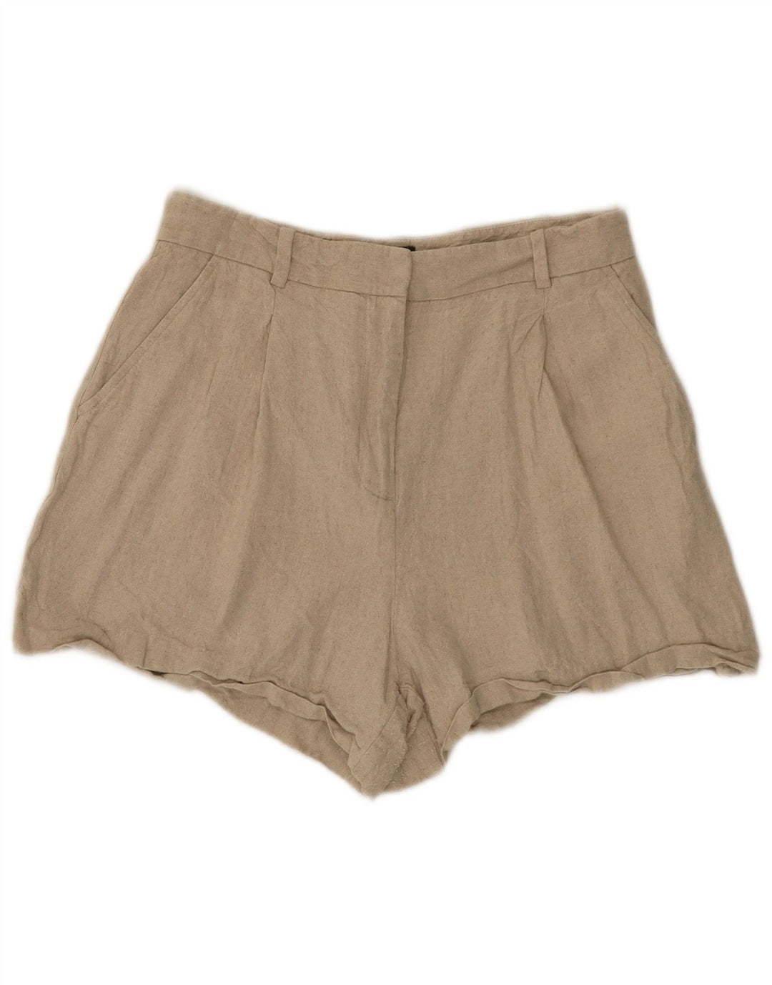 Damskie spodenki z wysokim stanem Zara, średnie W28, beżowe, lniane