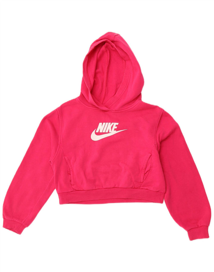 Dziewczęcy sweter z kapturem i grafiką NIKE w rozmiarze 12-13 lat, duży, różowy, bawełniany