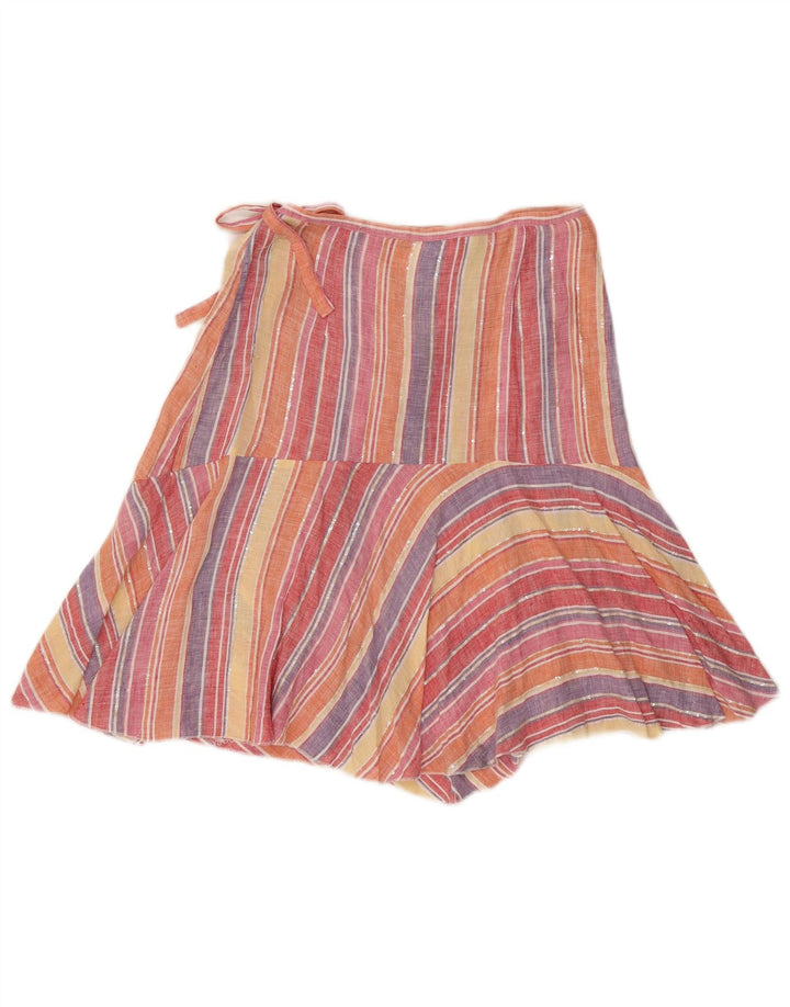 Damska spódnica kopertowa Max Mara UK 10 Small W27 Wielokolorowa lniana w paski