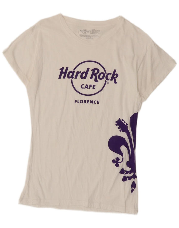 T-shirt damski Hard Rock Cafe Florence Graphic Top UK 14, duży, biały, bawełniany