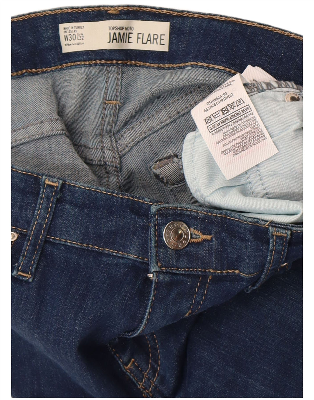 TOPSHOP Damskie jeansy Jamie Flared W30 L32 Niebieskie bawełniane