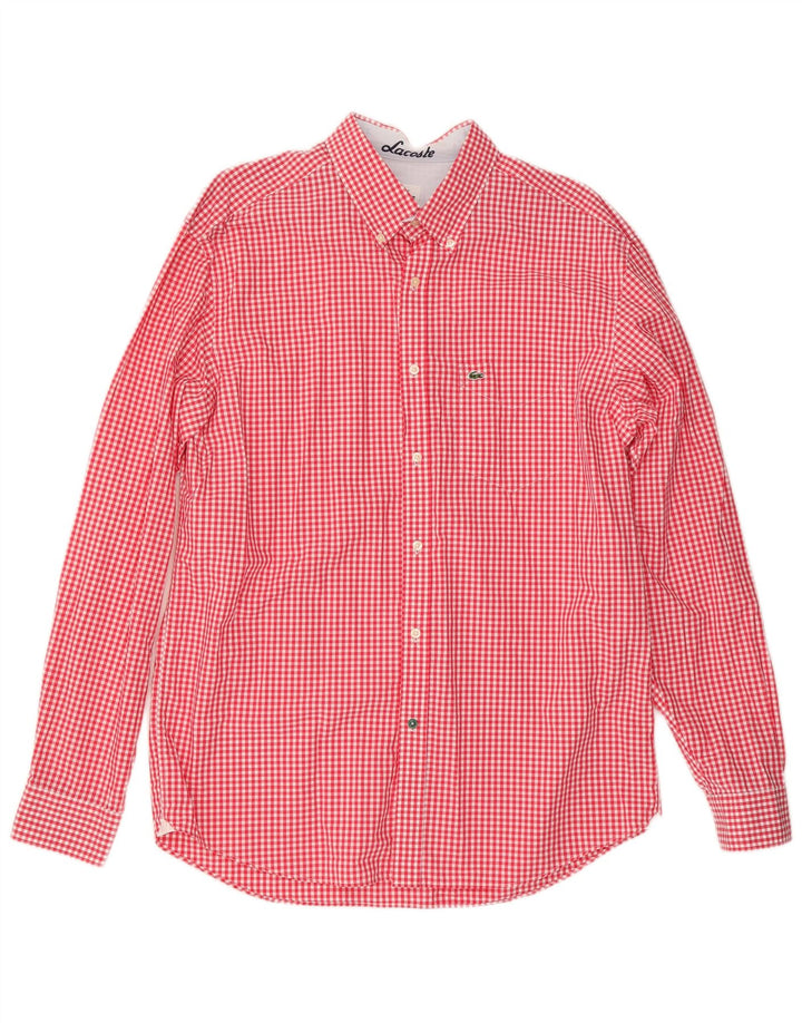 Koszula męska Lacoste o regularnym kroju, rozmiar 43, duża, czerwona, bawełniana w kratkę