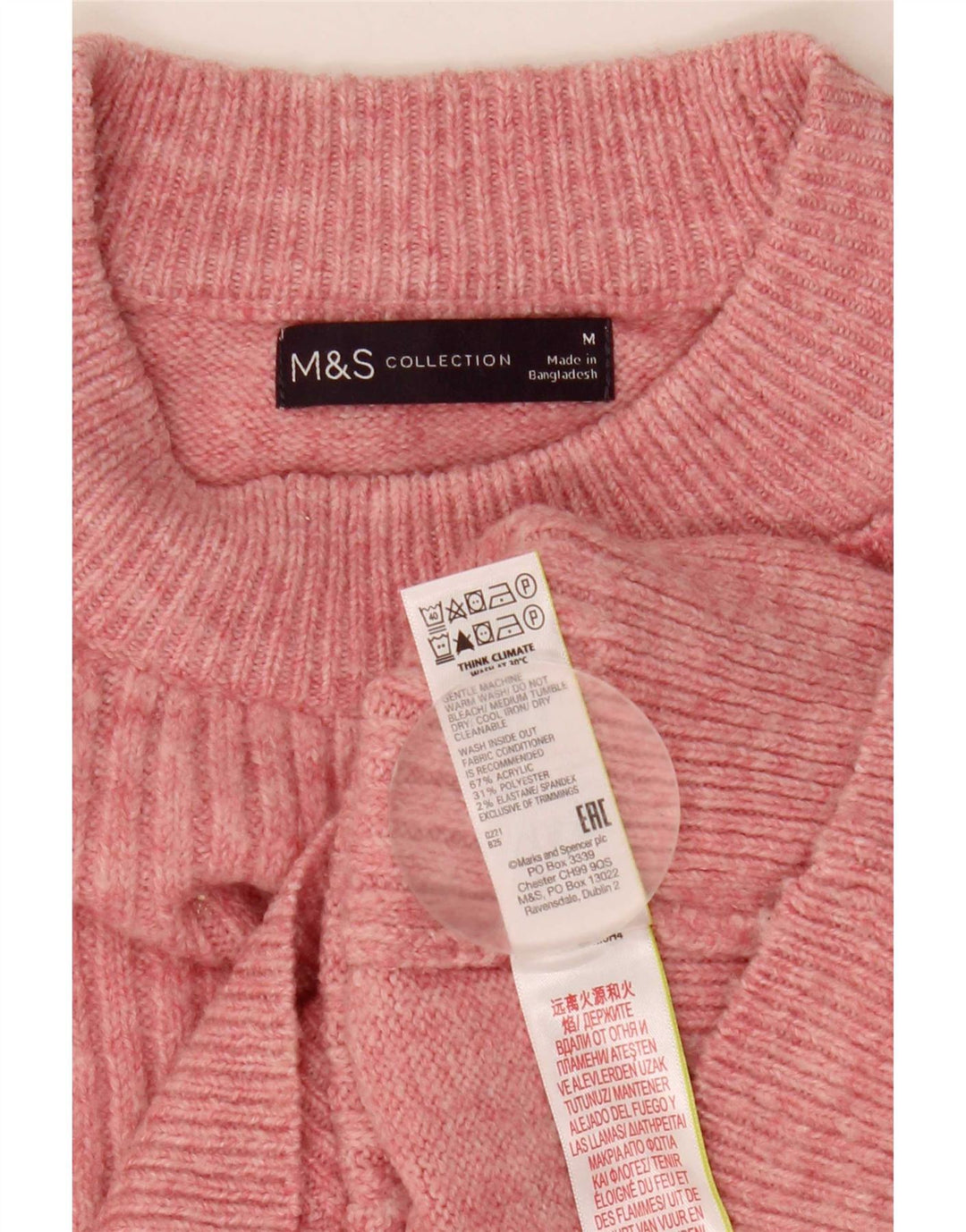 Marks & Spencer Damski sweter z okrągłym dekoltem, UK 14, średni różowy akryl