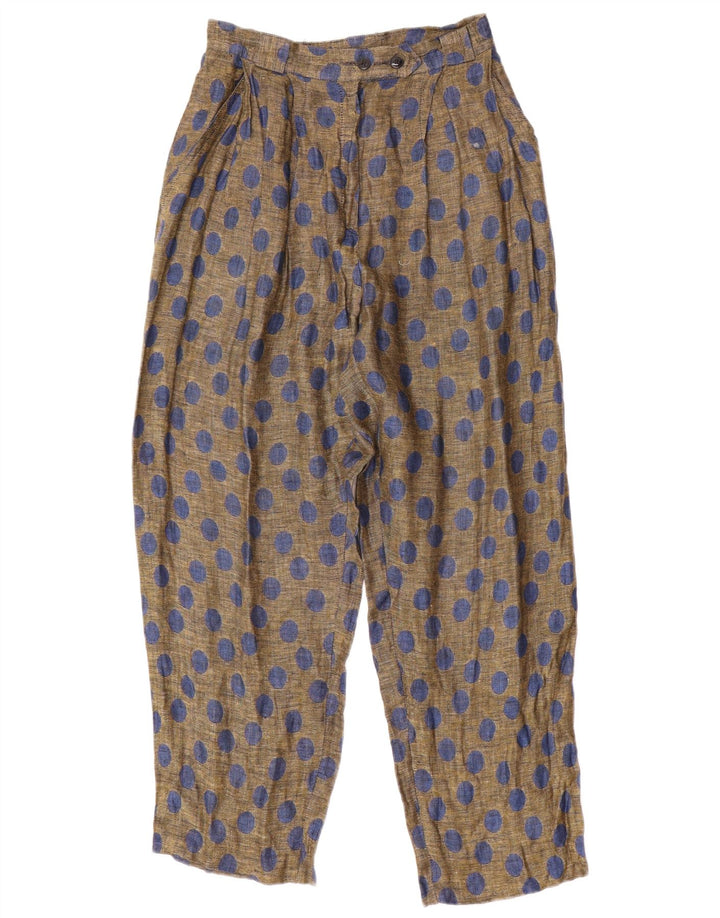 Damskie spodnie typu casual o luźnym kroju VINTAGE W26 L29 Beżowe lniane kropki