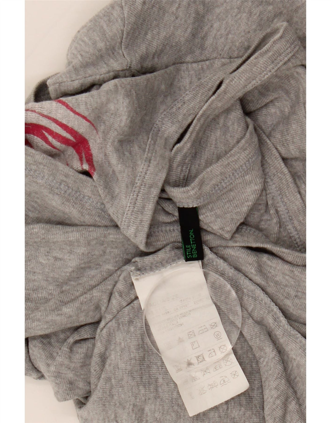 Damski top graficzny BENETTON z długim rękawem, UK 16, duży, szary, nakrapiany, bawełniany