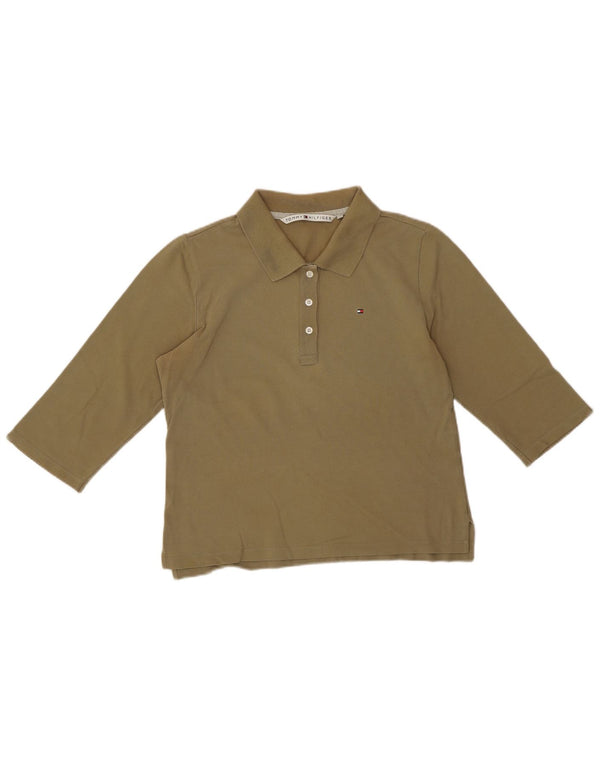 Damska koszulka polo Tommy Hilfiger z krótkim rękawem 3/4, UK 14, duża, bawełniana khaki