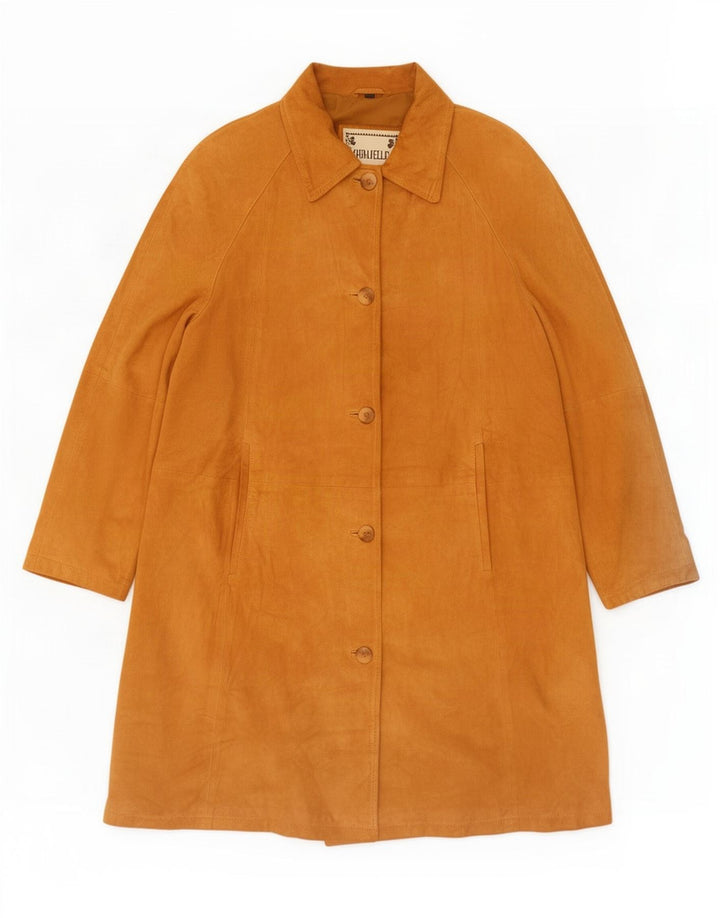 Vintage damski oversize'owy zamszowy płaszcz IT 42 średniej beżowej skóry