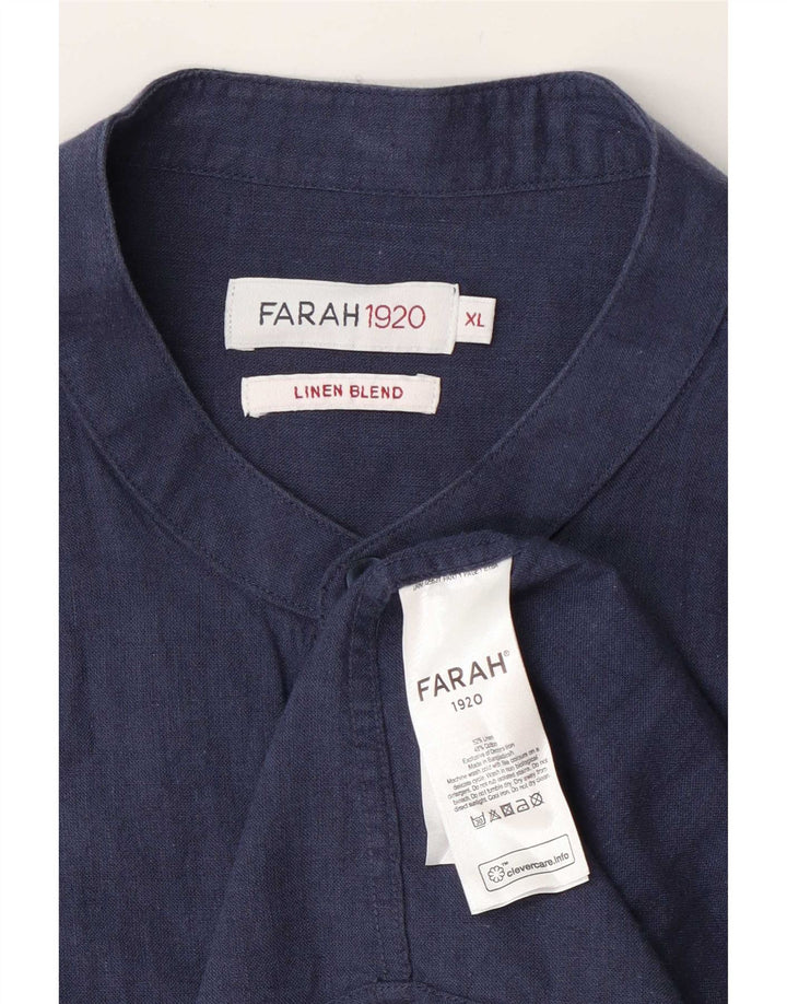 Koszula męska z krótkim rękawem Farah XL, granatowa, lniana