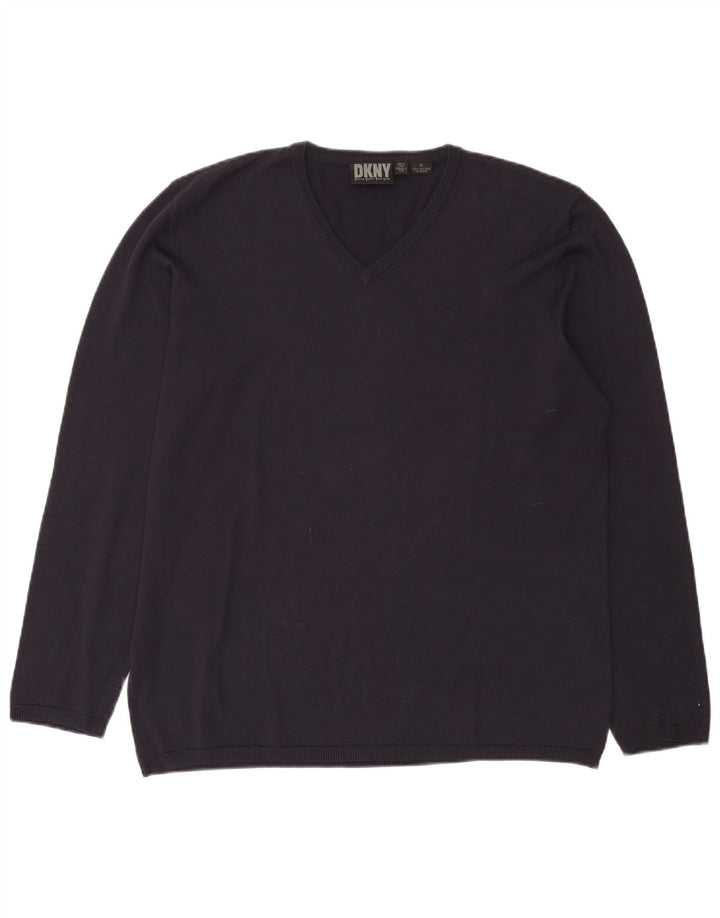 Dkny Męski sweter z dekoltem w kształcie litery V XL, granatowy, jedwabny
