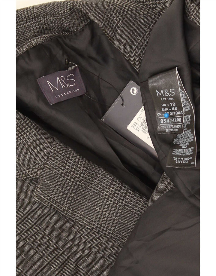 Marks & Spencer Damska marynarka zapinana na 1 guzik, UK 18 XL, szary poliester w kratę