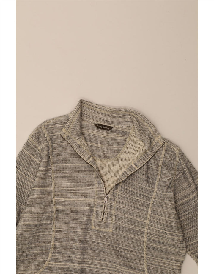 TOMMY BAHAMA Womens Oversized Sweatshirt Jumper UK 16 Large Grey Pinstripe Vintage Tommy Bahama and Second-Hand Tommy Bahama from Messina Hembry 