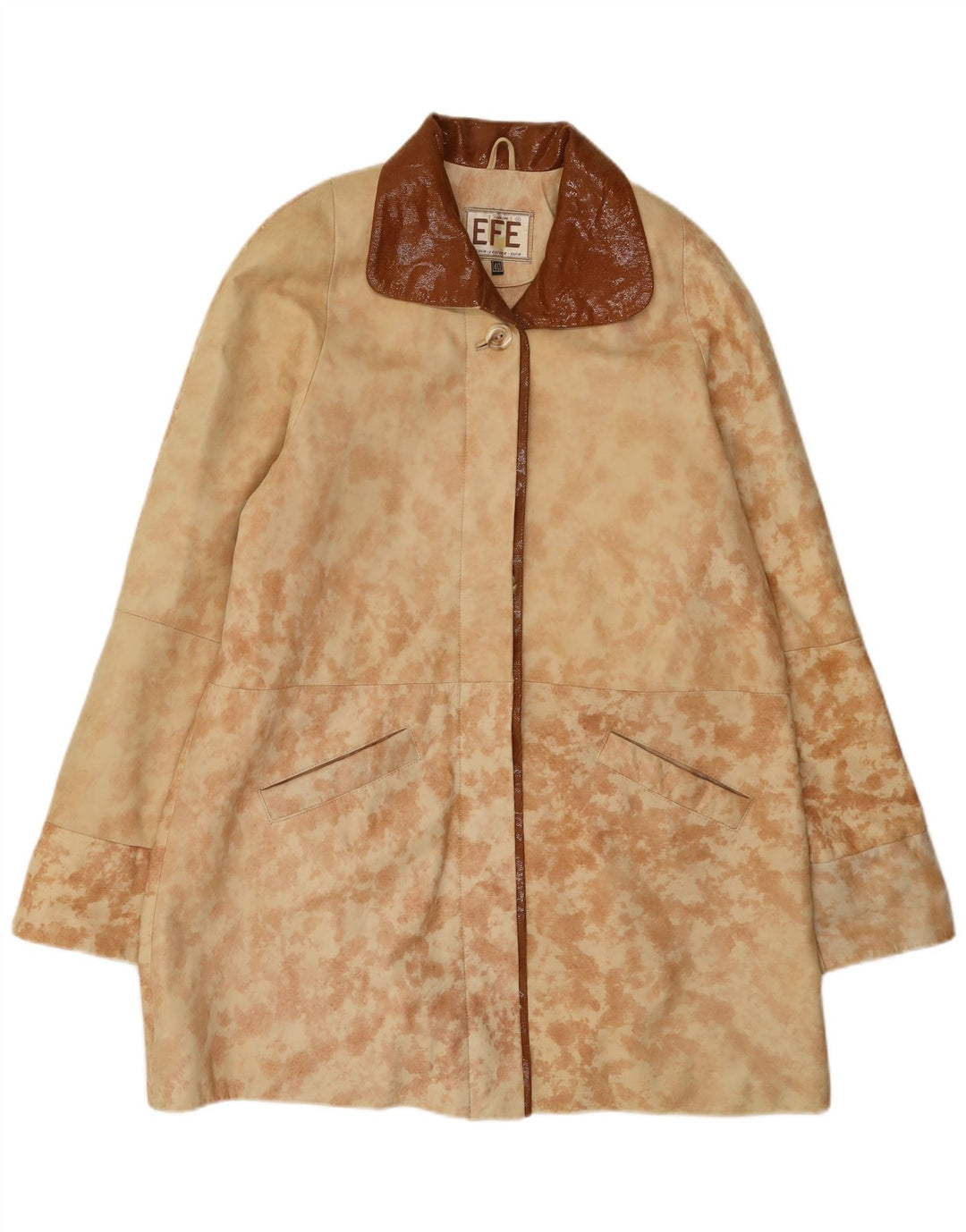Vintage damski płaszcz skórzany oversize EU 40 w kolorze średniej beżowej skóry