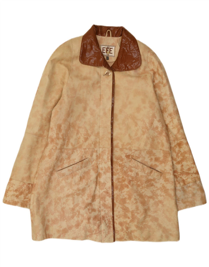Vintage damski płaszcz skórzany oversize EU 40 w kolorze średniej beżowej skóry