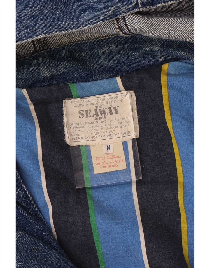 Vintage damski dżinsowy płaszcz z kapturem UK 14, średni niebieski, bawełniany