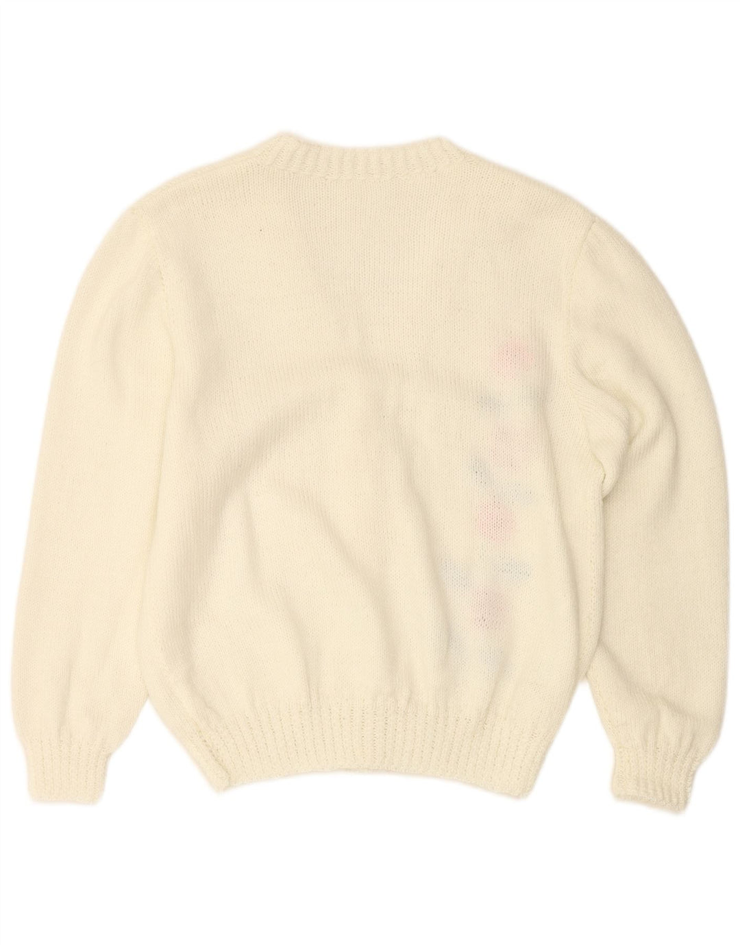 Sweter damski VINTAGE UK 16, duży, w kolorze złamanej bieli, w kwiaty