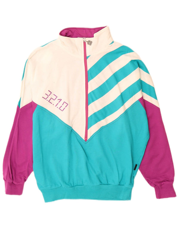 Damska bluza z grafiką w stylu vintage, UK 12, średni niebieski, blok kolorów