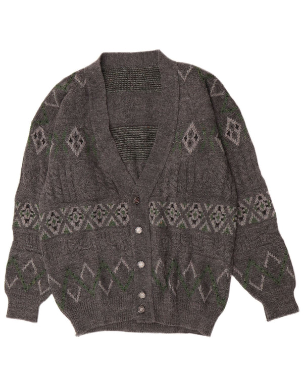 Sweter męski w stylu vintage, duży, szary, geometryczny, wełniany
