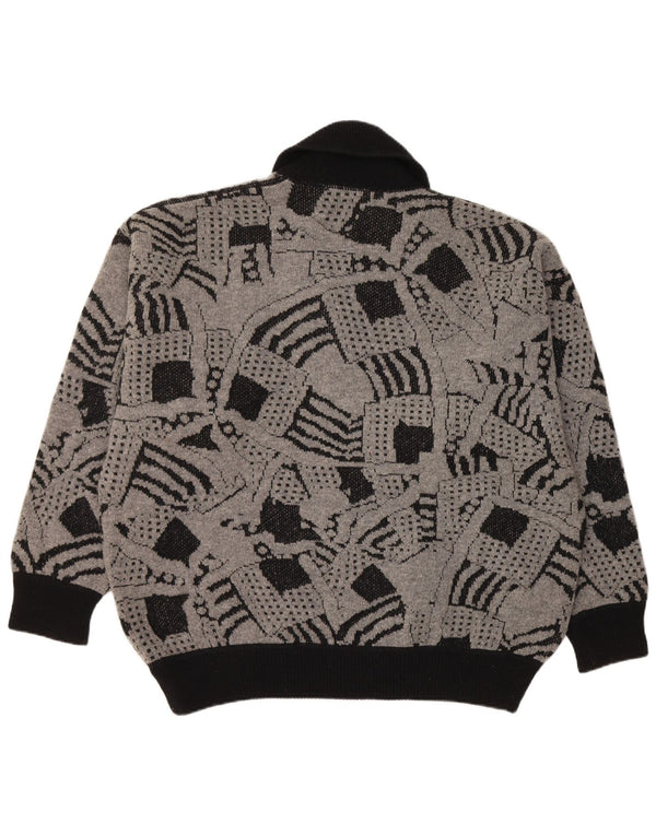 Sweter damski VINTAGE z szalowym dekoltem UK 16, duży, szary, geometryczny