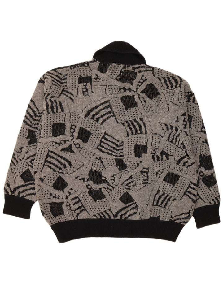 Sweter damski VINTAGE z szalowym dekoltem UK 16, duży, szary, geometryczny