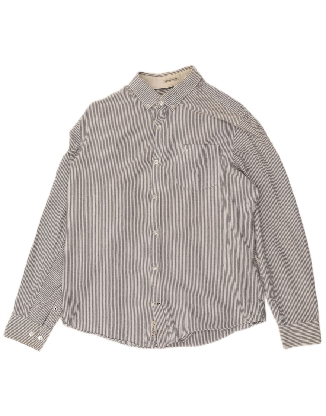 Koszula męska Penguin Heritage Slim Fit, duża, szara w prążki
