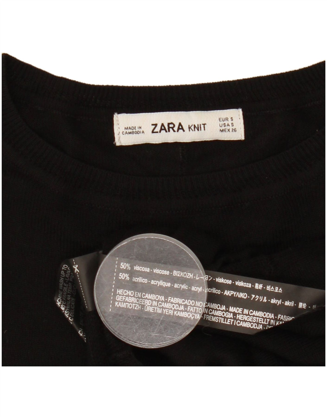 Damski sweter oversize z okrągłym dekoltem Zara UK 10 Small Black Wiskoza