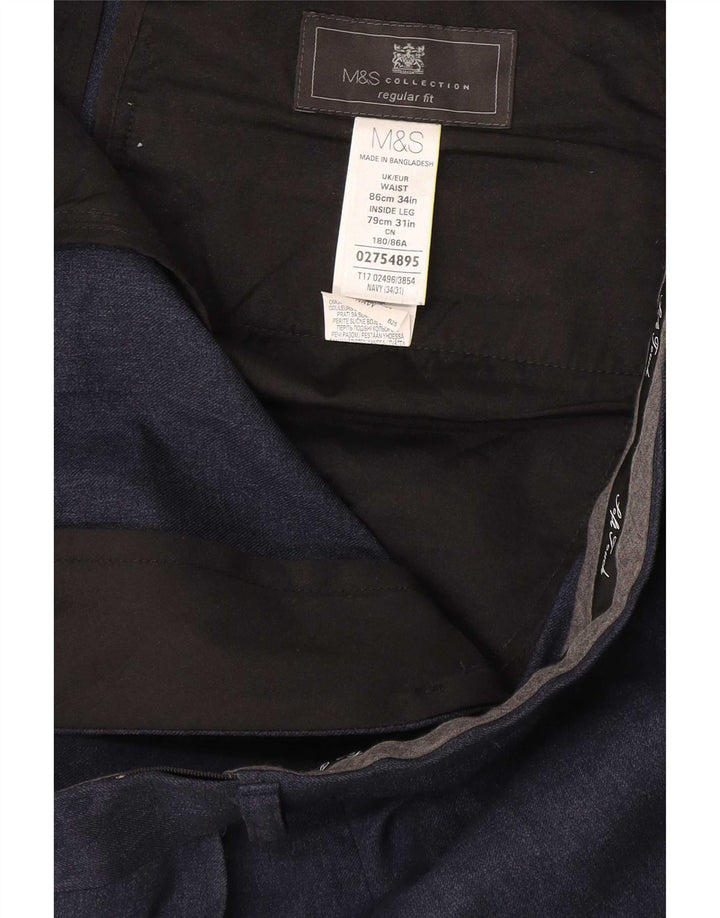 Męskie spodnie garniturowe Marks & Spencer o regularnym kroju W34 L31 Granatowy poliester