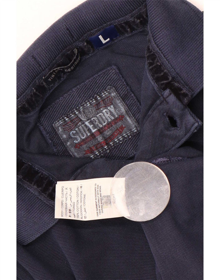 Męska koszulka polo Superdry, duża, granatowa, bawełniana