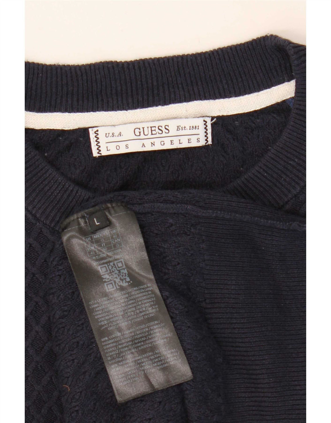 Guess Męski sweter z okrągłym dekoltem, duży, granatowy, bawełniany