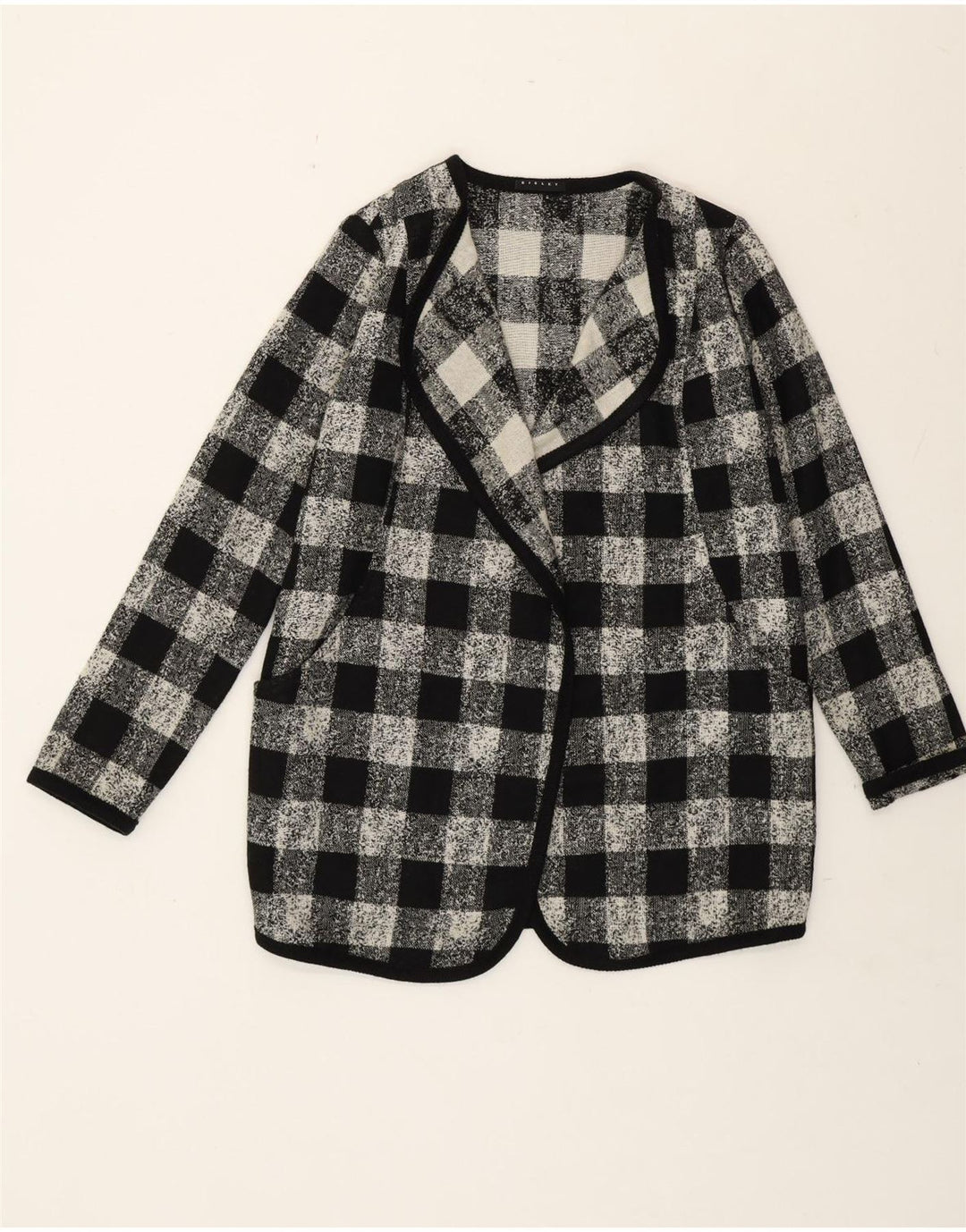 Damska marynarka oversize Sisley UK 6 XS, czarna bawełniana kratka, akryl