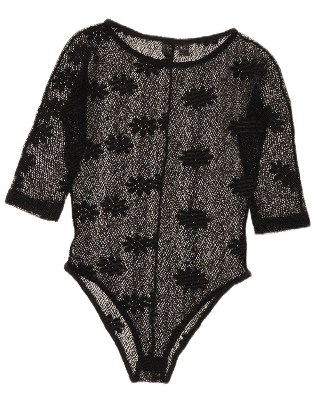 Vintage damskie body z prześwitującą koronką IT 42, średni czarny kwiatowy