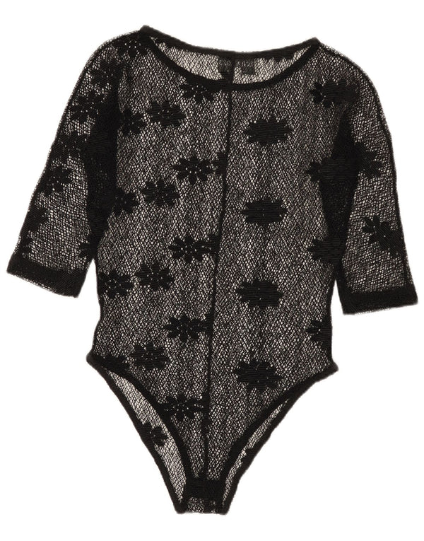 Vintage damskie body z prześwitującą koronką IT 42, średni czarny kwiatowy
