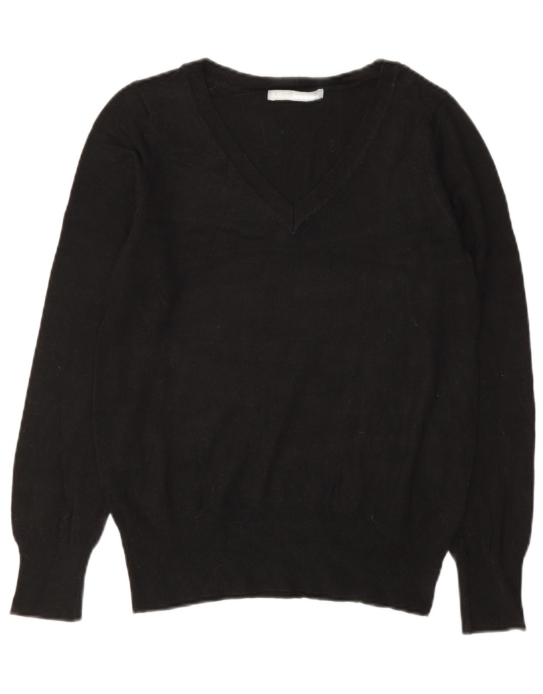 Sweter damski Marks & Spencer z dekoltem w kształcie litery V, UK 10, mały, czarny, wiskoza